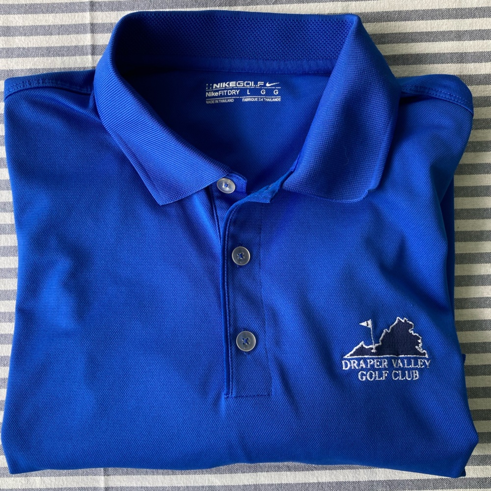 Nike Draper Valley Golf Club Blue Polo Shirt w Nikefit Dry Technology Men Large